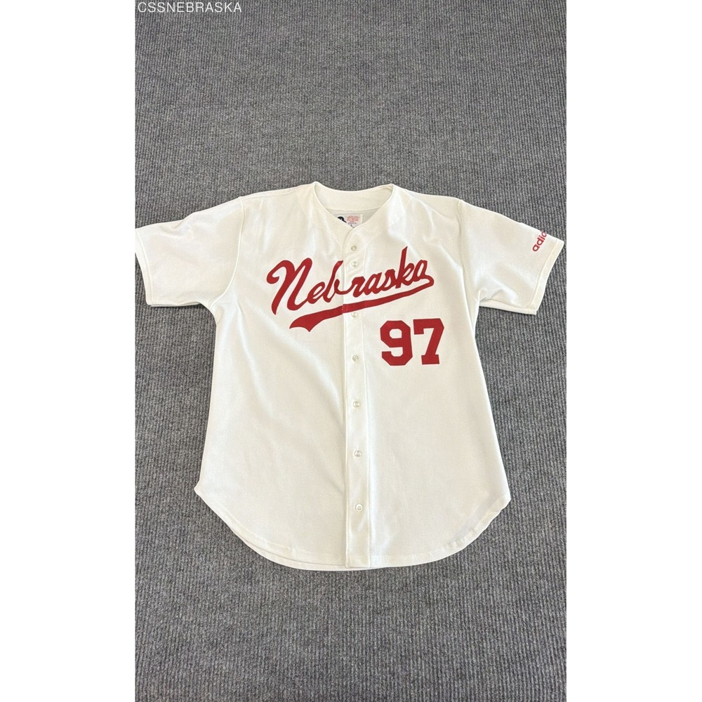 Sports Belle White Men's Baseball Jersey Vintage Nebraska Huskers 97 Sewn - LG